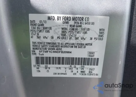 2013 Ford F-150 Xl z USA, uszkodzony, nr VIN 1FTMF1CM9DFB20984